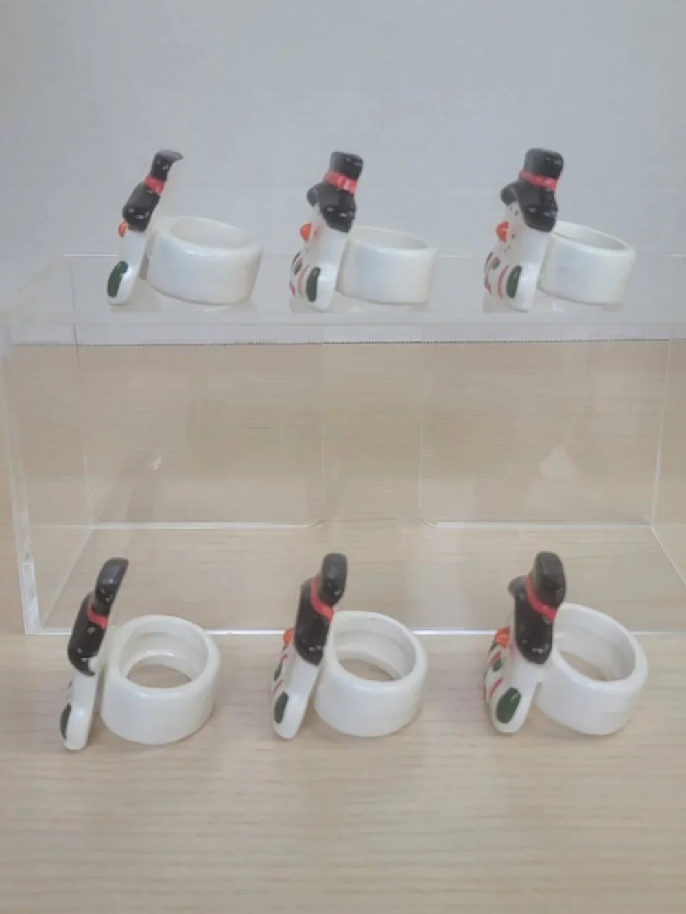Vintage Ceramic Snowman Retro Holiday Table Decor Napkin Rings Set of 6